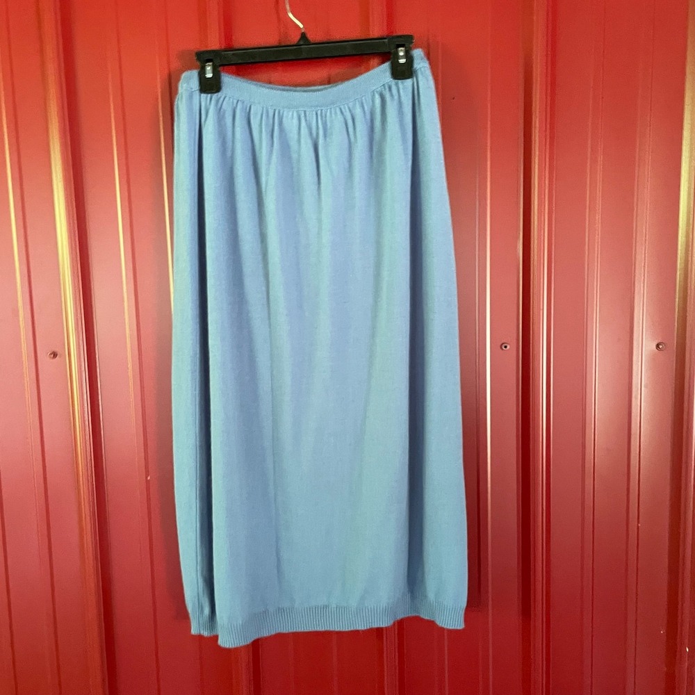 Rodier Skirt Womens L Light Blue Wool Blend Lined Elastic Waist Midi Knit Casual
